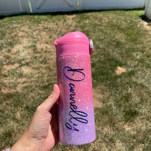 Ombré Glitter tumbler, kids water bottle personalized, glitter water bottle, birthday gift for daughter, summer camp cup, back to school cup