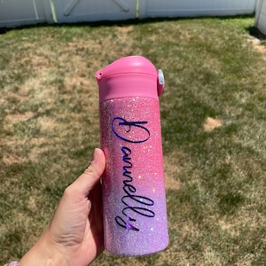 Ombré Glitter tumbler, kids water bottle personalized, glitter water bottle, birthday gift for daughter, kids cup with straw