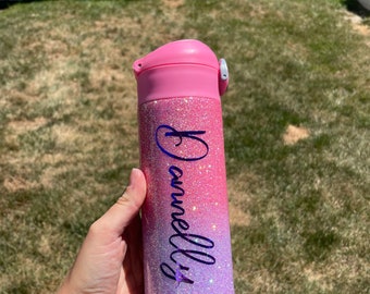 Ombré Glitter tumbler, kids water bottle personalized, glitter water bottle, birthday gift for daughter, kids cup with straw