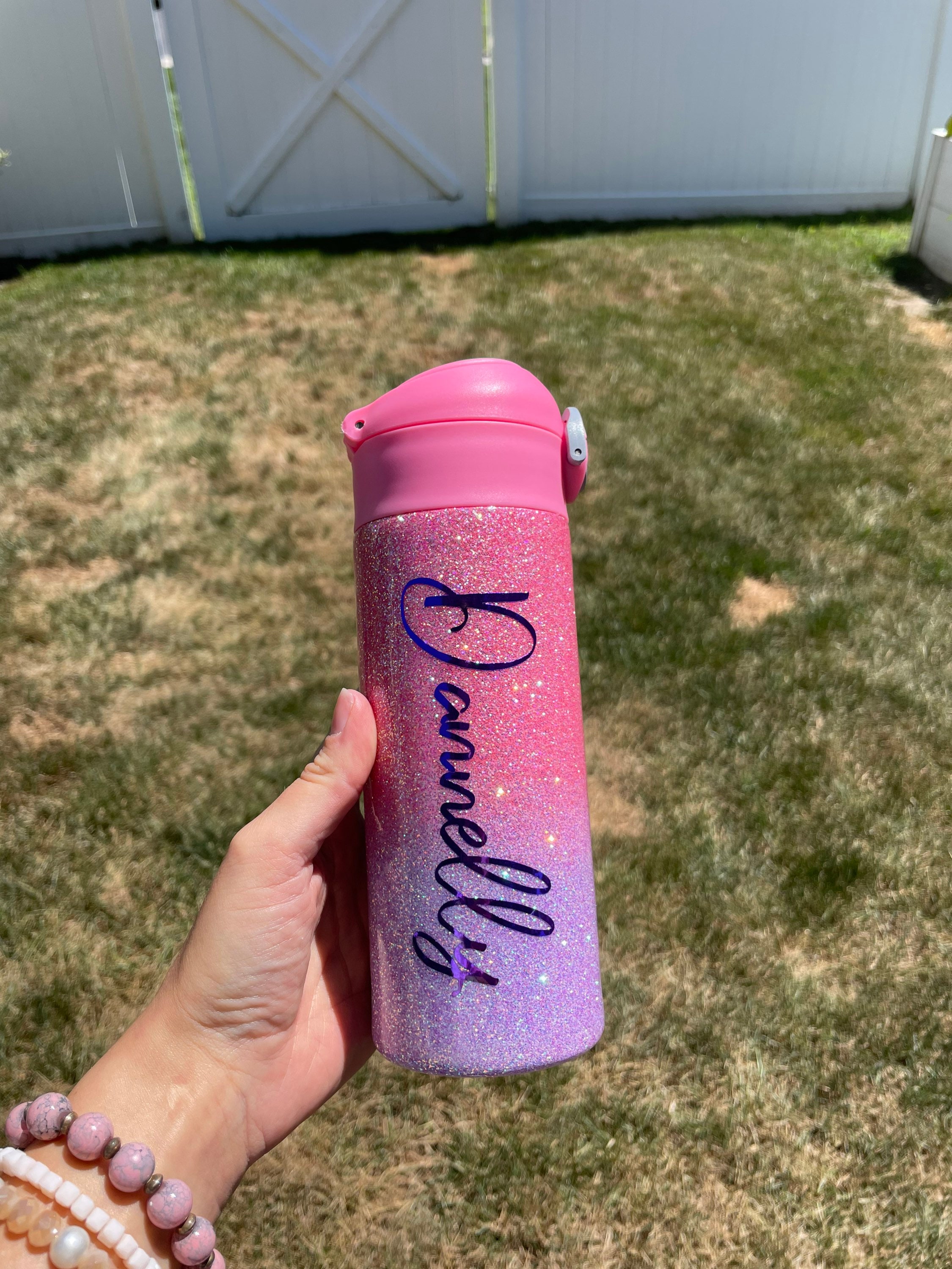 Personalized Rainbow Water Bottle, Custom Sports Bottle, Glitter Tumbler  With Name, Birthday Gift for Teen Girl, Hydro Sport Bottle 