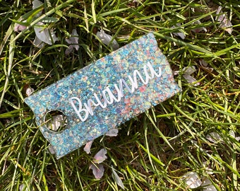 Personalized Glitter Tumbler Name Tag, birthday gift for daughter, thank you gift for teacher, glitter water bottle nameplate, cup accessory