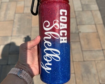 Glitter ombré tumbler, custom team tumbler, custom sports water bottle, thank you gift for coach, gift for gymnastics teacher