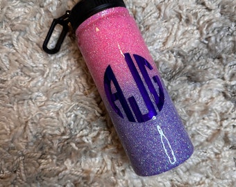 Glitter ombré water bottle, custom sports bottle, monogram tumbler, birthday gift for teen girl, back to school cup, cheer tumbler