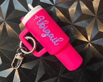 personalized tumbler keychain, chapstick holder, backpack charm,  gift for daughter, birthday gift for tween girl