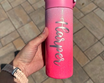 Ombré Glitter tumbler, kids water bottle personalized, custom gift for daughter, pink glitter water bottle, birthday gift for niece