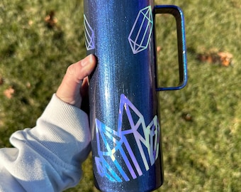 Mystical tumbler, celestial tumbler, anniversary gift for girlfriend, Christmas gift for sister, crystal tumbler, tumbler with handle