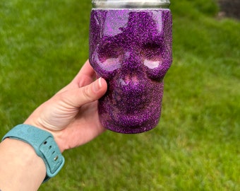 glitter skull, purple glitter tumbler, birthday gift for best friend, goth gifts for her, unique gift for sister, goth Valentine’s Day gift