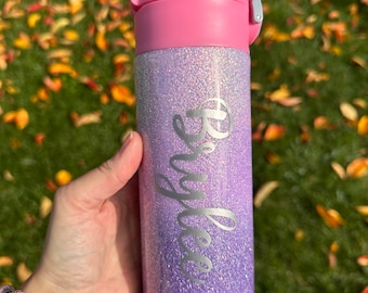Ombré Glitter tumbler, kids water bottle personalized, purple glitter tumbler, birthday gift for daughter, summer camp cup