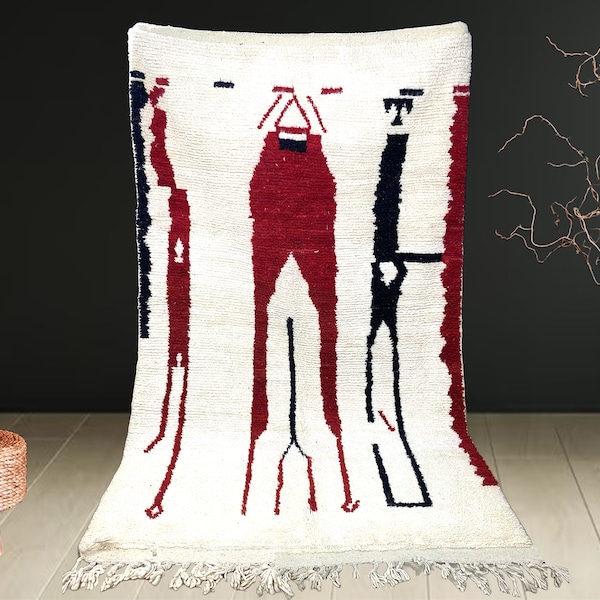 Artistic Moroccan Rug, Handmade Rug, White Red Rug, Moroccan Carpet, Beni Ourain Rug, Tribal Berber Rug, Authentic Carpet, Custom sized