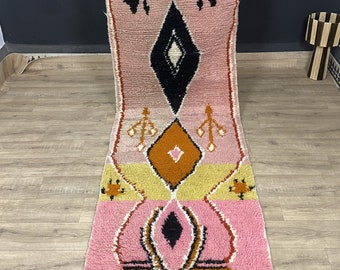 Gorgeous Moroccan Pink Rug, Berber Colorful Runner Rug, Authentic Moroccan Custom Rug, Berber Runner Carpet - Authentic Boujaad Runner Rug