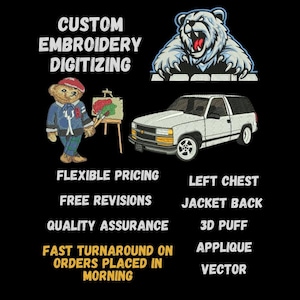 Kundenspezifisches Stickereilogo und Bilddigitalisierungsservice, Maschinenstickerei Designs und Muster, DST PES EXP, Vektordateien