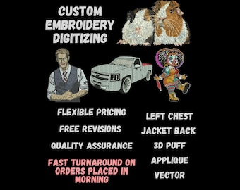 Custom Embroidery & Logo Digitizing Service, Machine Embroidery Designs and Files, EMB DST PES, Vector