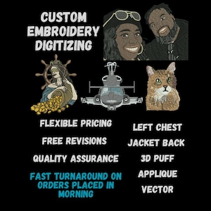 Custom Embroidery Digitizing Service, Machine Embroidery Designs and Patterns, Logo & Image Digitising, Pet Embroidery