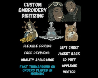 Custom Embroidery Logo & Image Digitizing Service, Machine Embroidery Designs and Patterns, DST PES EXP, Vector Files