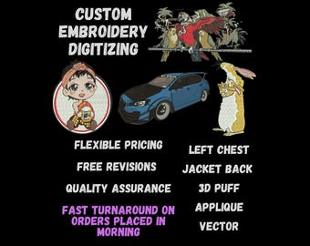 Custom Embroidery & Logo Digitizing Service, Machine Embroidery Files and Designs, EMB DST PES, Vector