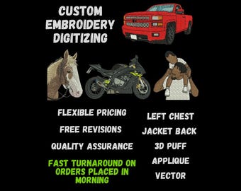 Custom Embroidery Logo & Image Digitizing Service, Machine Embroidery Designs and Patterns, DST PES EXP, Vector Files