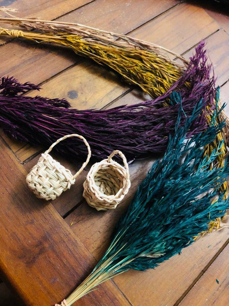 Tiny Flower Basket Made with Natural Cane and Reed Wicker Etsy