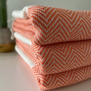 Manta de sofá de algodón con diseño de espiga naranja: manta tejida a mano