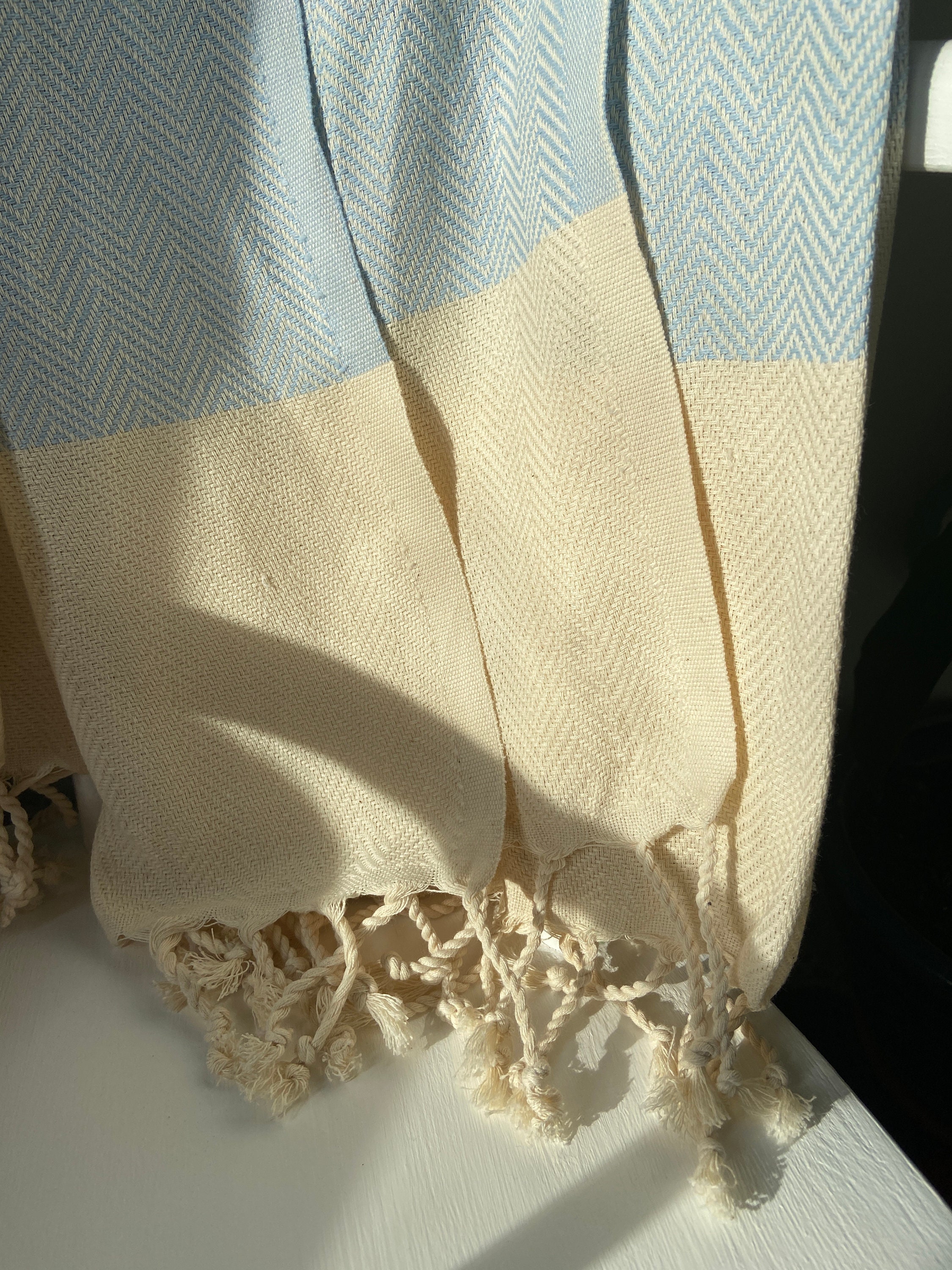 Pale Blue Sofa Throw With Fine Herringbone Design Cotton Etsy UK