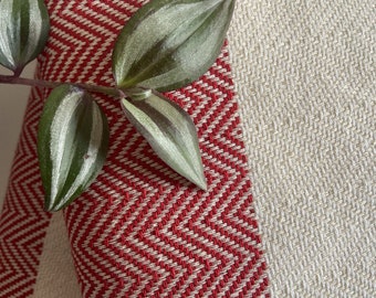 Red Herringbone Cotton Sofa Throw: Handwoven Blanket