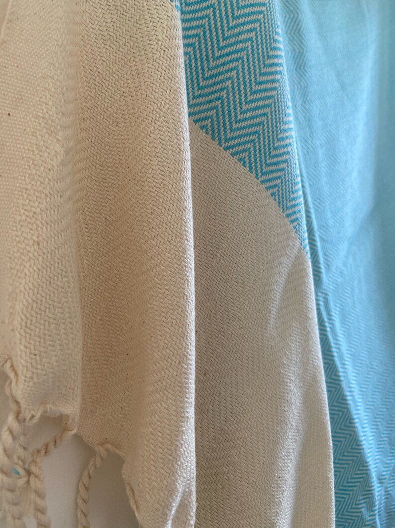 Turquoise Sofa Throw With Fine Herringbone Design, Cotton Throw Blanket