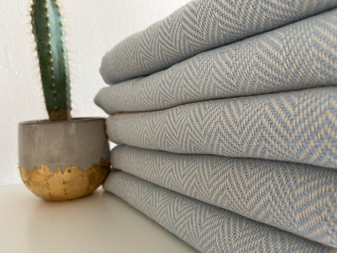 Pale Blue Sofa Throw With Fine Herringbone Design Cotton Etsy UK