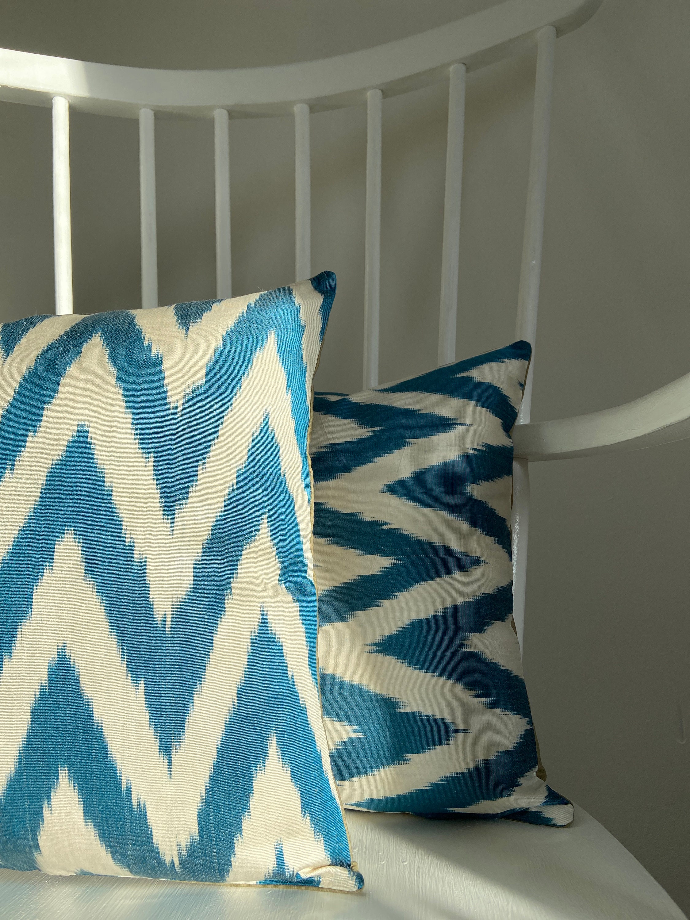 Silk Ikat Cushion Cover Zigzag Cushion Cover Blue Silk Ikat Etsy UK