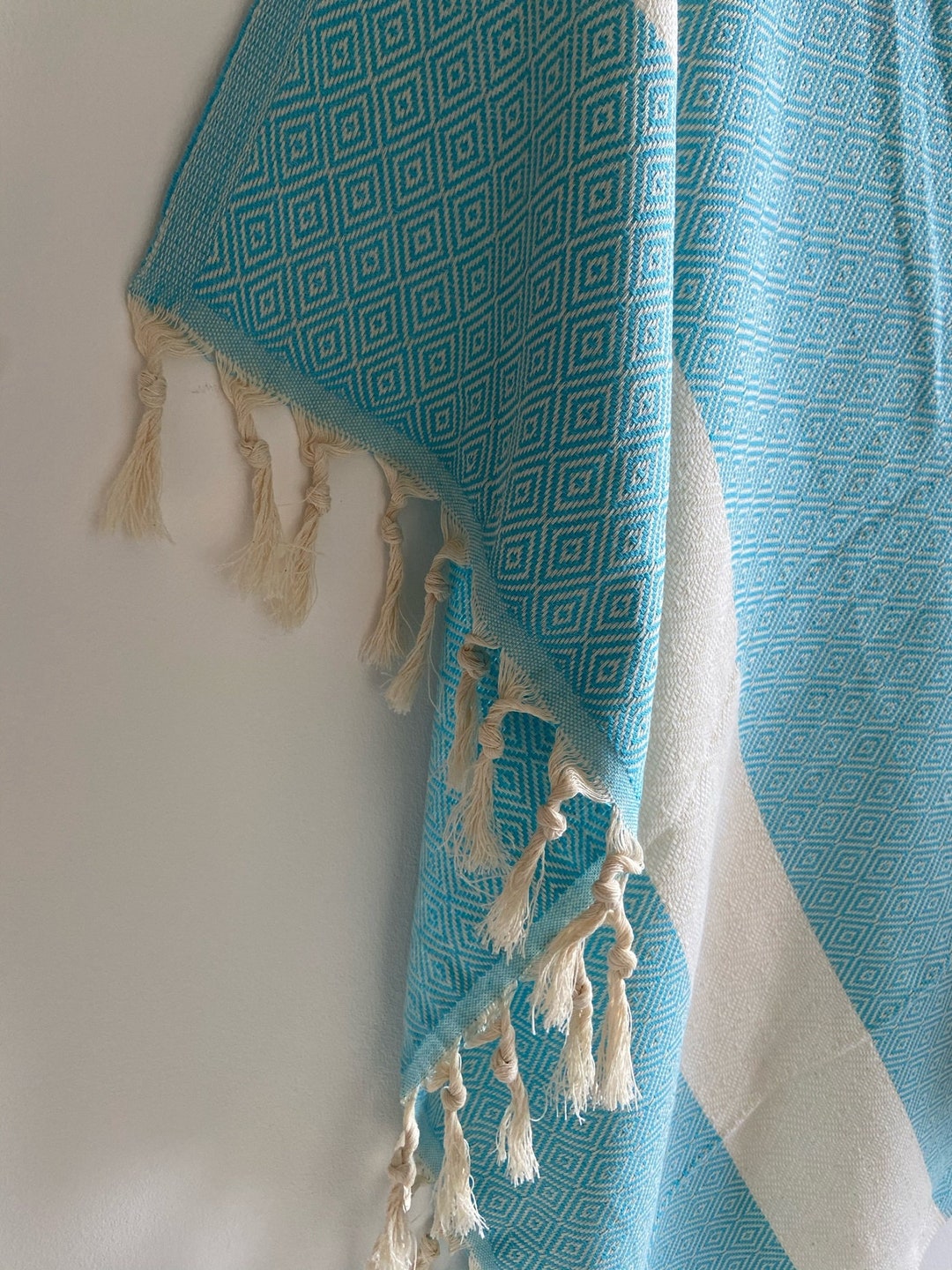 Turquoise Color Throws Diamond Design Turquoise Soft Sofa Throw, Cotton Throw Blanket - Etsy UK