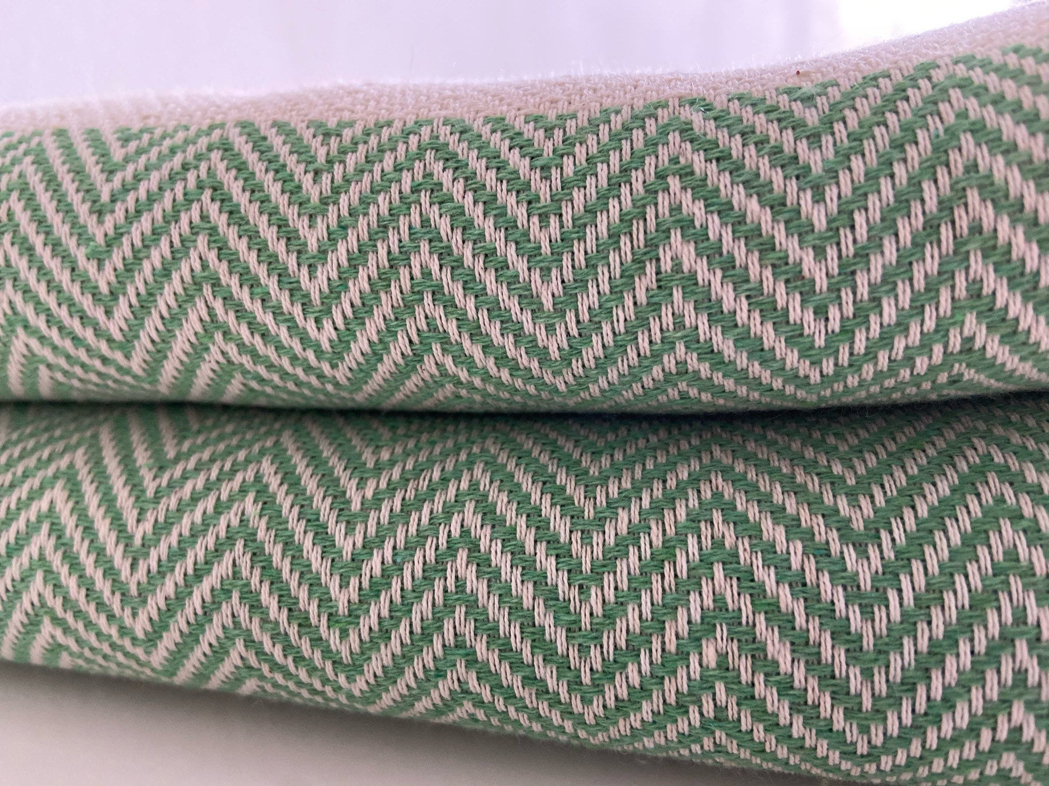 Green Sofa Throw With Fine Herringbone Design, Cotton Throw Blanket