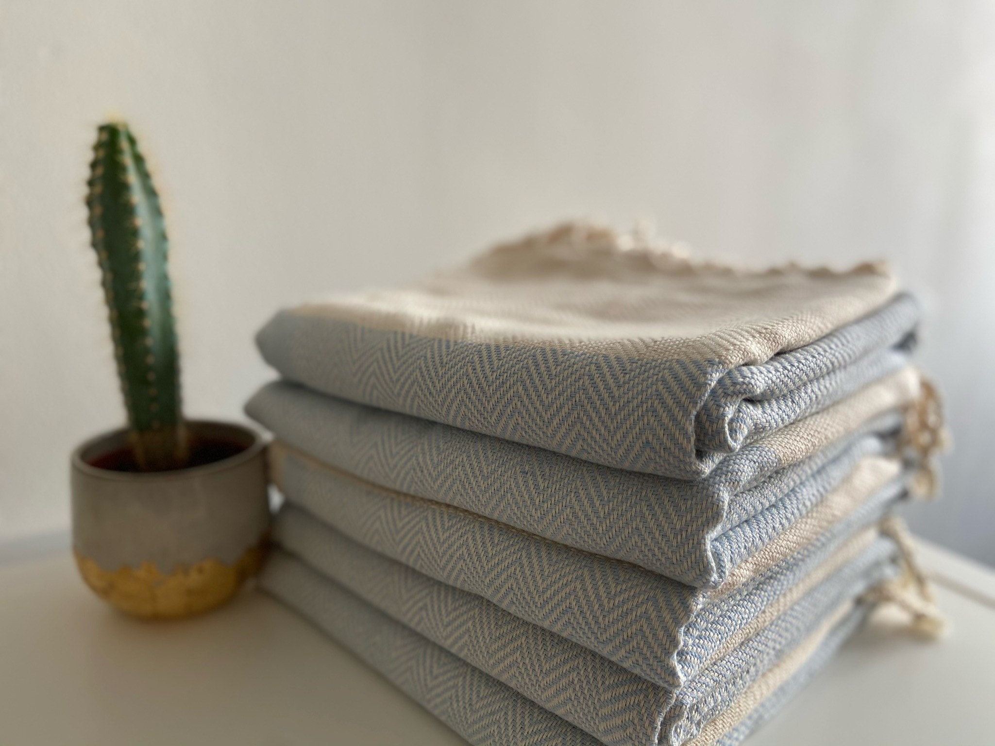 Pale Blue Sofa Throw With Fine Herringbone Design Cotton Etsy UK