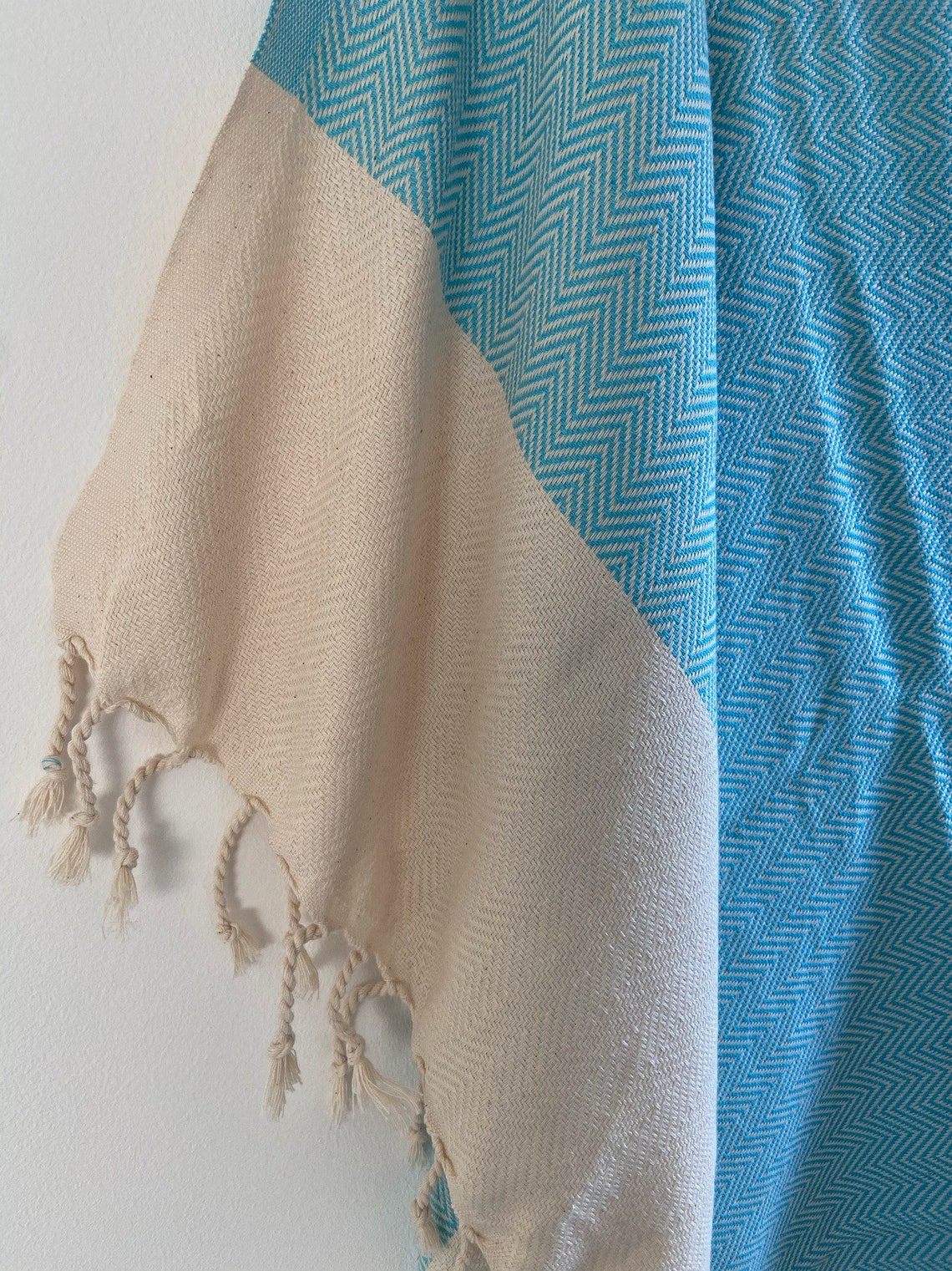 Turquoise Sofa Throw with Fine Herringbone Design Cotton Etsy