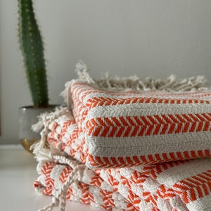 Orange Striped Cotton Sofa Throw, Throw Blanket, Turkish Towel