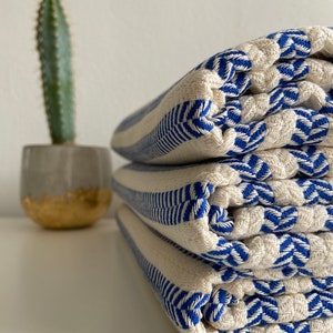 Blue Striped Cotton Sofa Throw, Throw Blanket, Turkish Towel