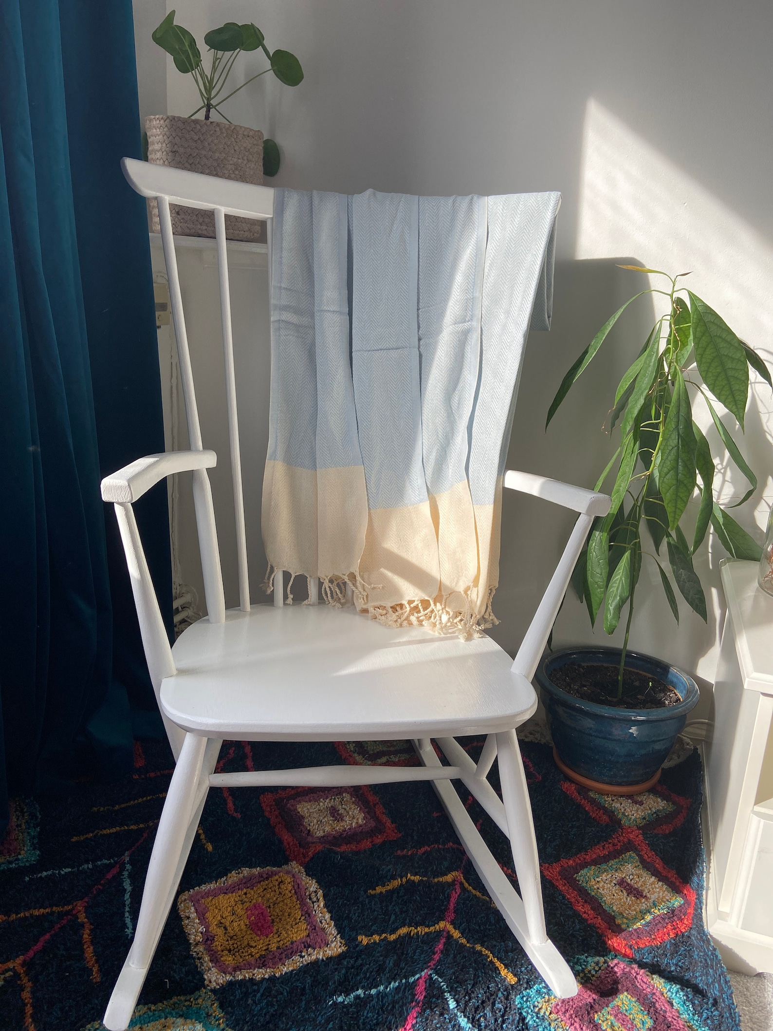 Pale Blue Sofa Throw With Fine Herringbone Design Cotton Etsy UK