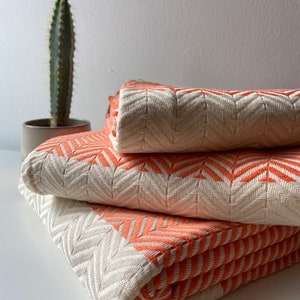 Zigzag Design Orange Soft Sofa Throw, Cotton Throw Blanket, Armchair Throw, Throw Blanket, Sofa Cover, Sofa Blanket, Orange throw Blanket