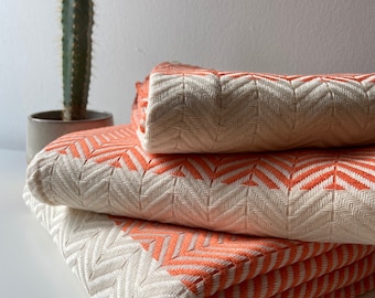 Orange Zigzag Cotton Throw Blanket: Hand-Finished Sofa Cover 100cm x 180cm