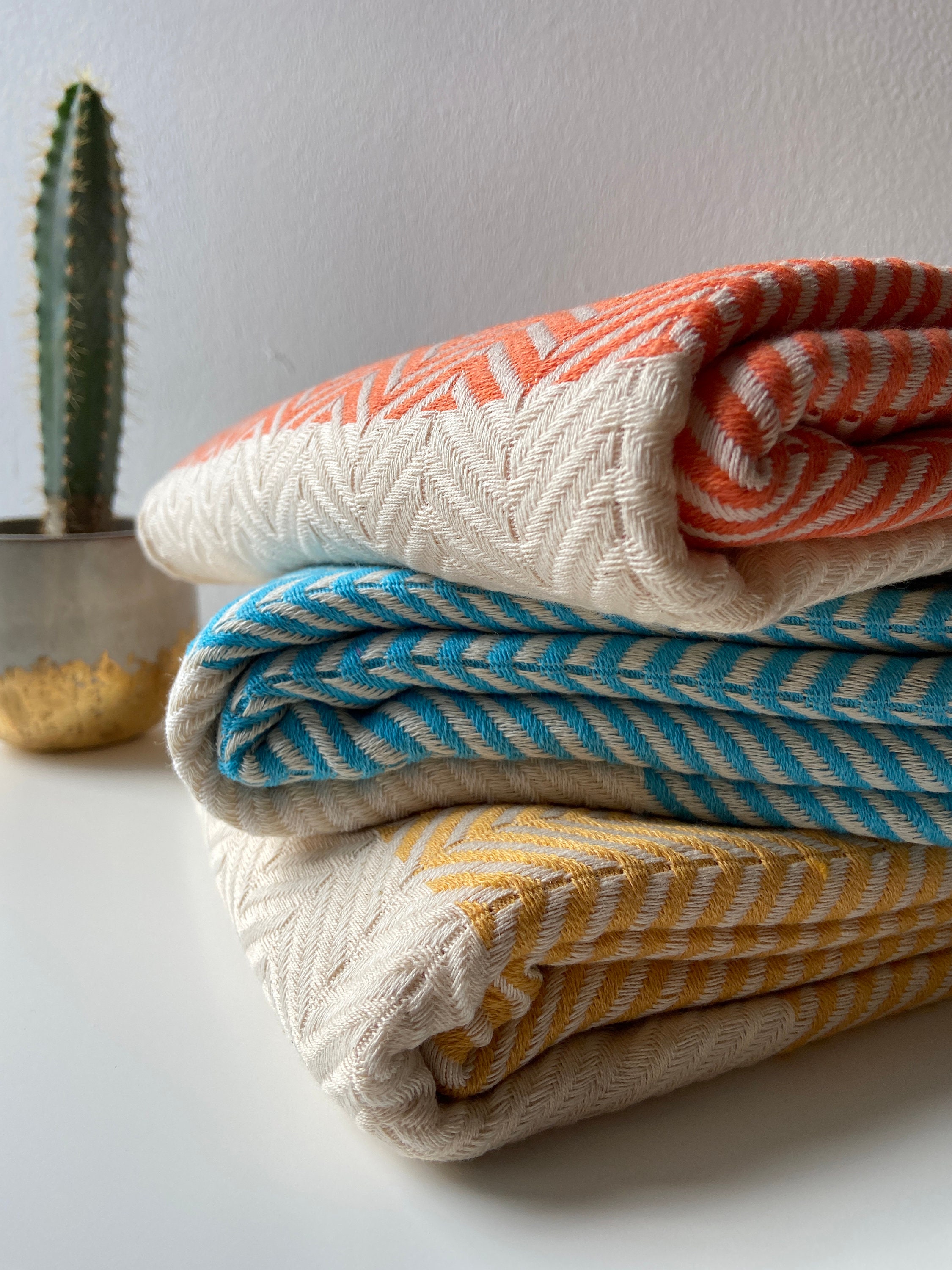 Zigzag Design Orange Soft Sofa Throw Cotton Throw Blanket Etsy UK