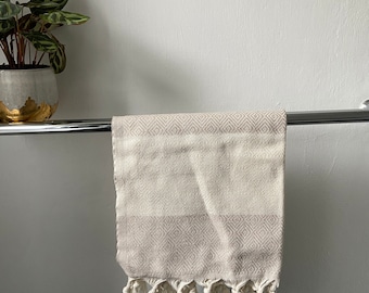 Diamond Design Cream Hand Towel - Kitchen Towel - Bathroom Hand Towel - Cotton Towel