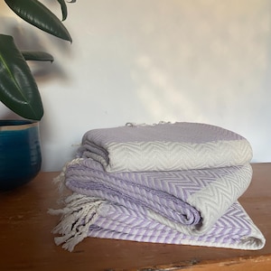 Zigzag Design Lilac Soft Sofa Throw, Cotton Throw Blanket, Armchair Throw, Throw Blanket, Sofa Cover, Sofa Blanket, Brown Throw Blanket