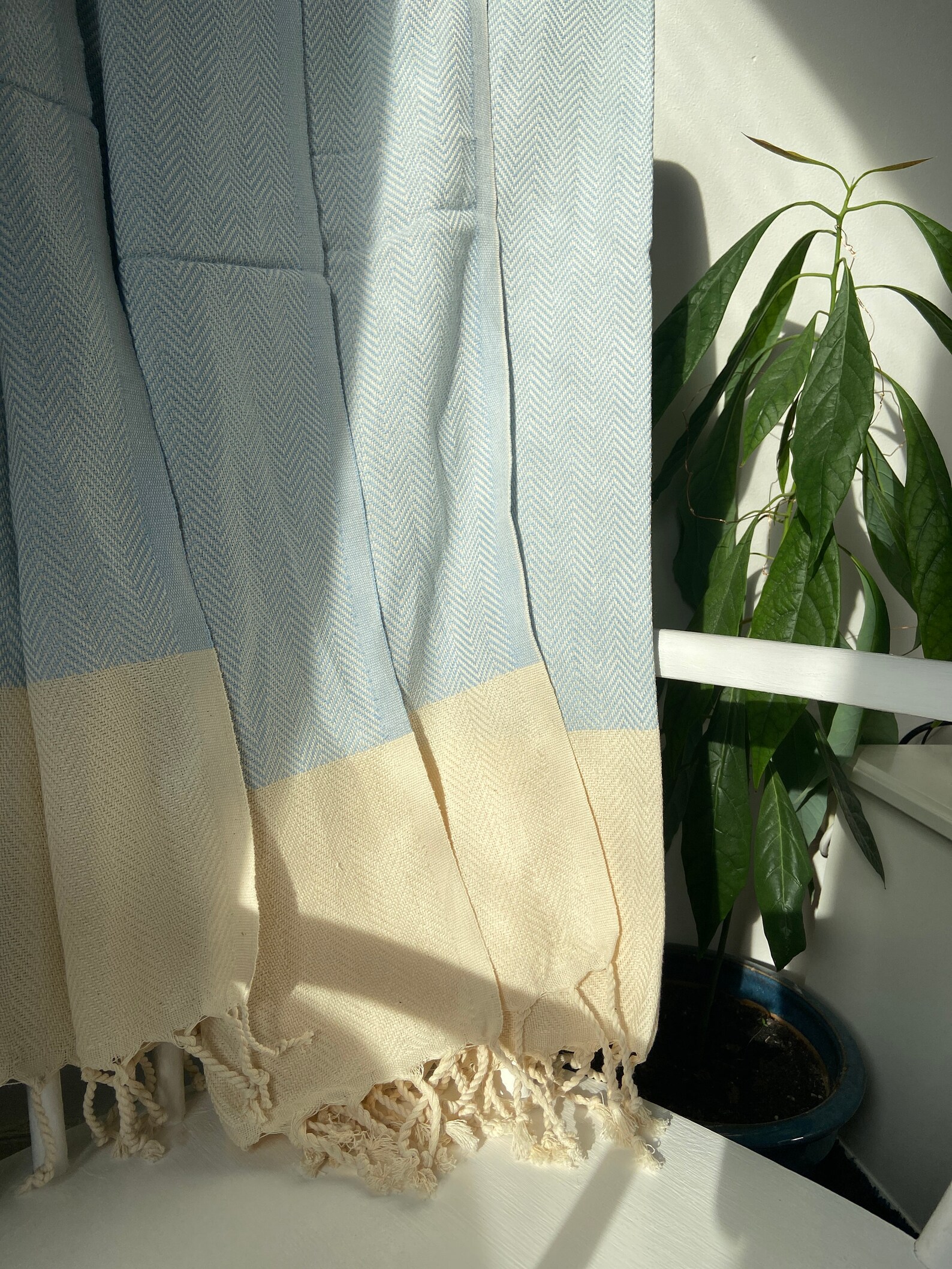 Pale Blue Sofa Throw With Fine Herringbone Design Cotton Etsy UK