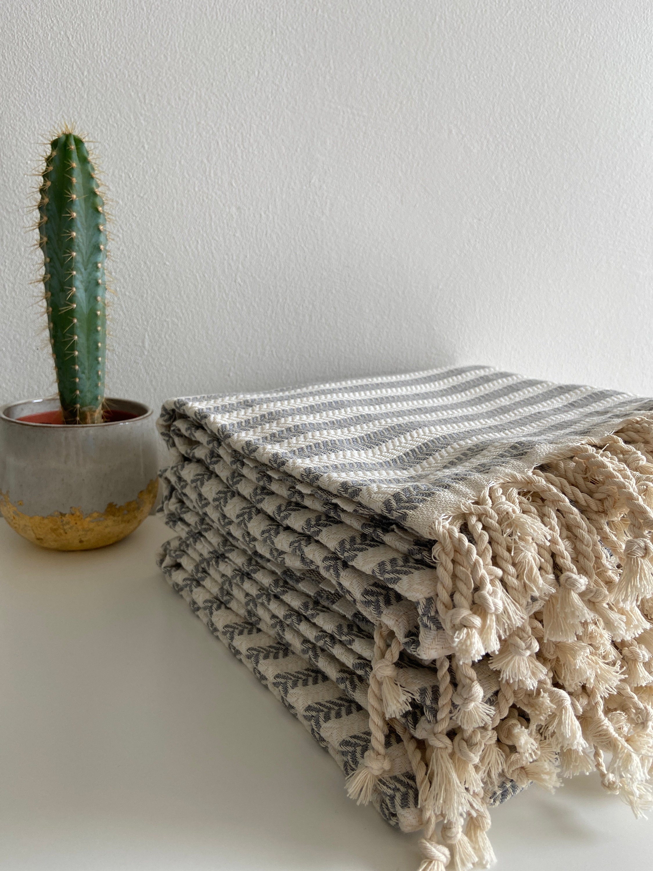 Grey Striped Cotton Sofa Throw Throw Blanket Turkish Towel Etsy UK