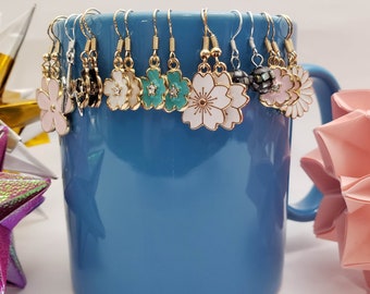 Enameled Flower Charm Dangle Earrings