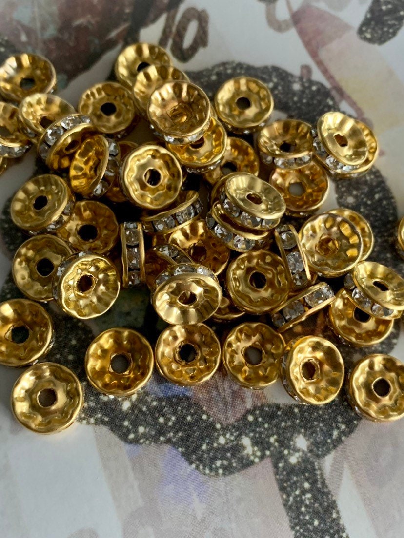Gold Loose Spacer Beads 10mm Crystal Rhinestone 12x Etsy