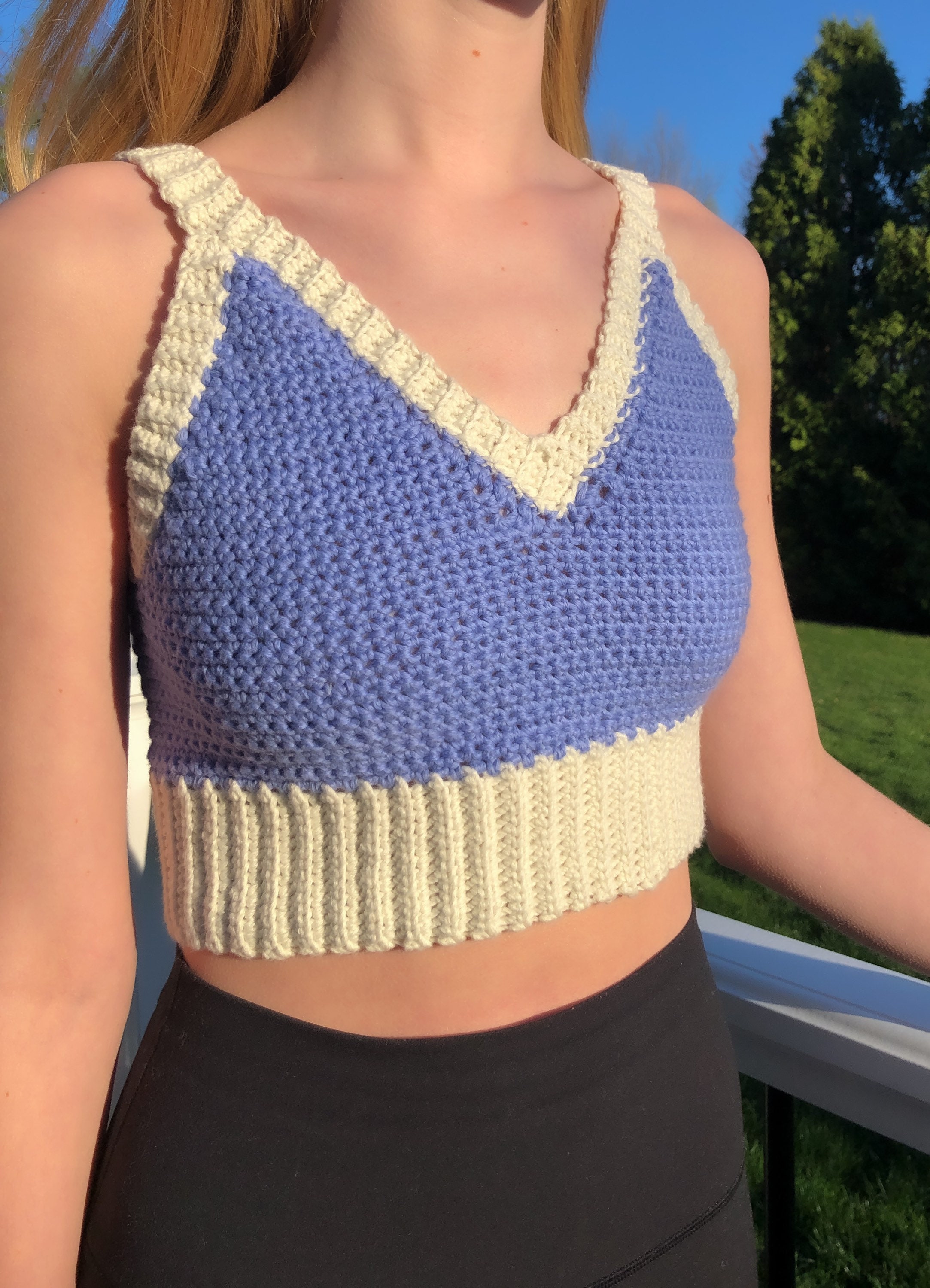 Blue and White Crochet Tank Top Fits X-Small to Small | Etsy