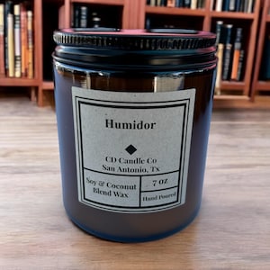 Humidor  7 oz Pure Coconut soy wax Wood Wick Candle. 40 Hour burn time.