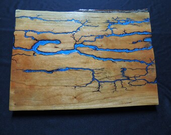 White Oak with Blue Pearl Epoxy Family Tree Lichtenburg Fractal Wood burning