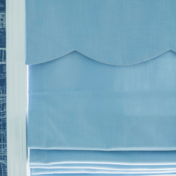 Nursery Scallop Roman Shades, Pale Blue 300gsm 100% Pure Linen Fabric Blinds, Linen Window Treatment, Cordless Available