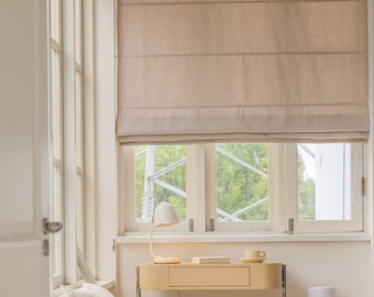 Linen Texture Custom Roman Shades, Flat Fold Modern Designer Fabric Shades, Thick Linen Window Treatment, Made to order
