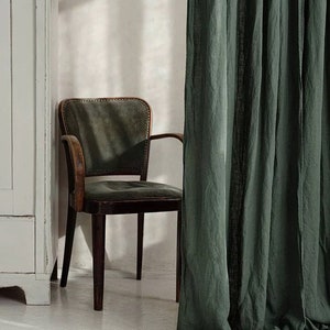 Pure Linen Curtain Forest Green Curtain Cafe Curtains One Panel 100% European Linen Flax Customized Size Available