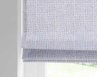 Persianas romanas a medida, persianas de tela con estampado de rosas azules, cortinas hechas a mano, hechas por encargo.